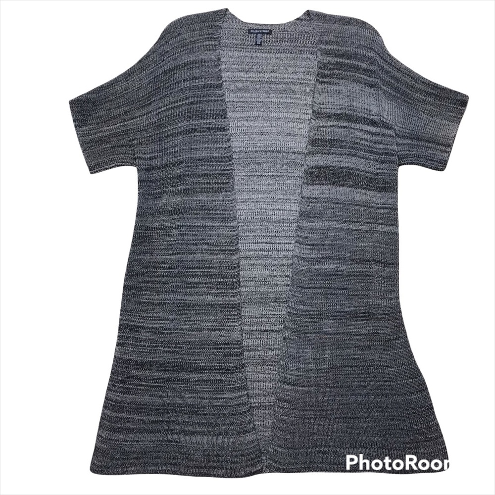 Eileen Fisher Cardigan Open Long Small/Medium Black Gray Classic Lovely